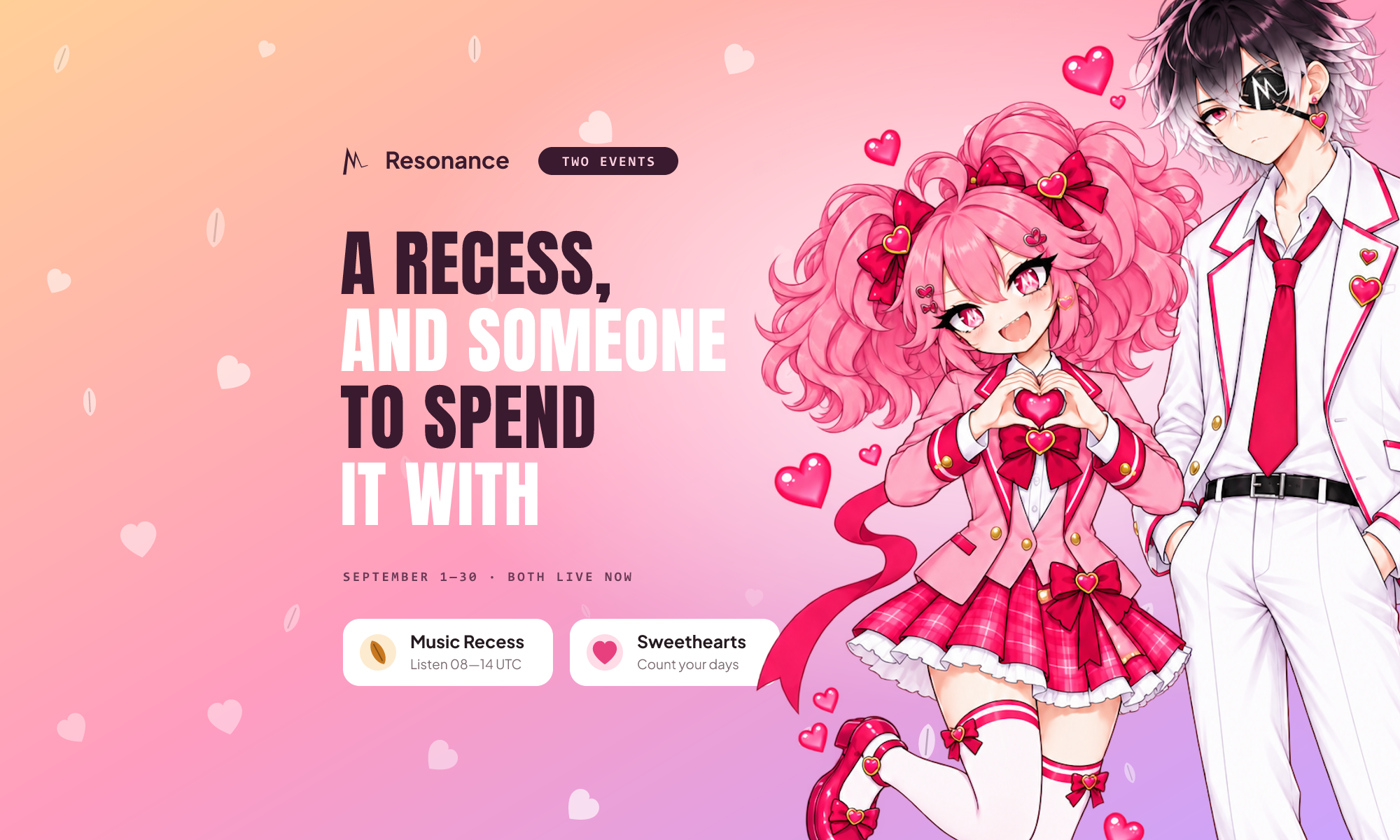 Two events are live in Resonance: Music Recess and Sweethearts